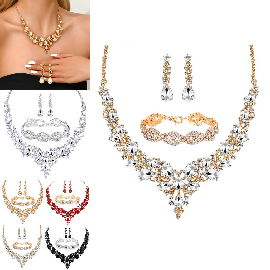 Fashion Jewelry Set With Water Diamond Geometric Necklace And Earrings For Women