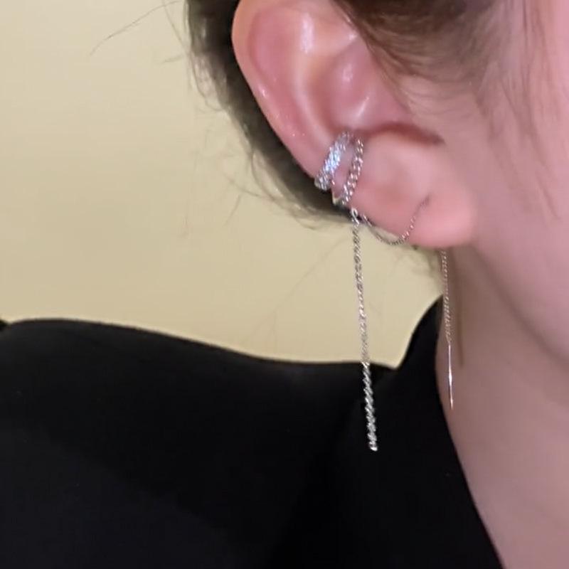 Zircon Double Layer Tassel Ear Clip: No Ear Hole Required, Stylish and Luxurious Design for Women