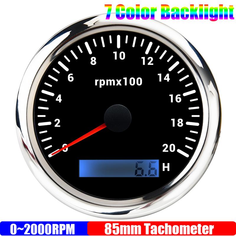 0~12000R/min,0~2000RPM 85mm Tachometer 7 Color Backlight Pointer Tacho Gauge Waterproof for Auto Car Boat Yacht RV 12V24V