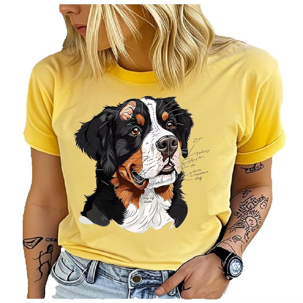 Men Nand Women's Polyester 100% 2D Dog Print T-shirt Loose Round Neck Casual Short Sleeve Fashion Top  Clothing Summer