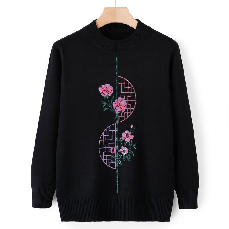 Mom's Autumn Sweater Tops Middle-aged and Elderly Autumn and Winter Clothes Round Neck Bottoming Shirt Grandma Pullover Sweater Old Man's Clothes
