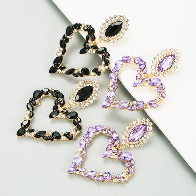 Shiny Crystal Rhinestone Heart Pendant Dangle Earrings for Women Statement Jewelry Accessories