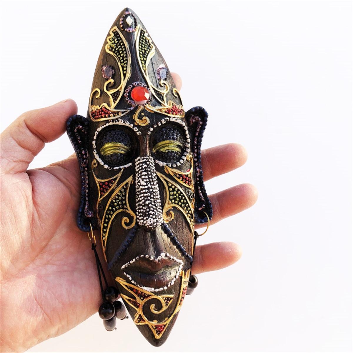1 peça, Decorações Penduradas Estilo Africano, Pingente de Máscara da África do Sul, Artesanato de Resina Pintado à Mão, Decoração de Parede para Restaurante Bar 19x8x3cm black