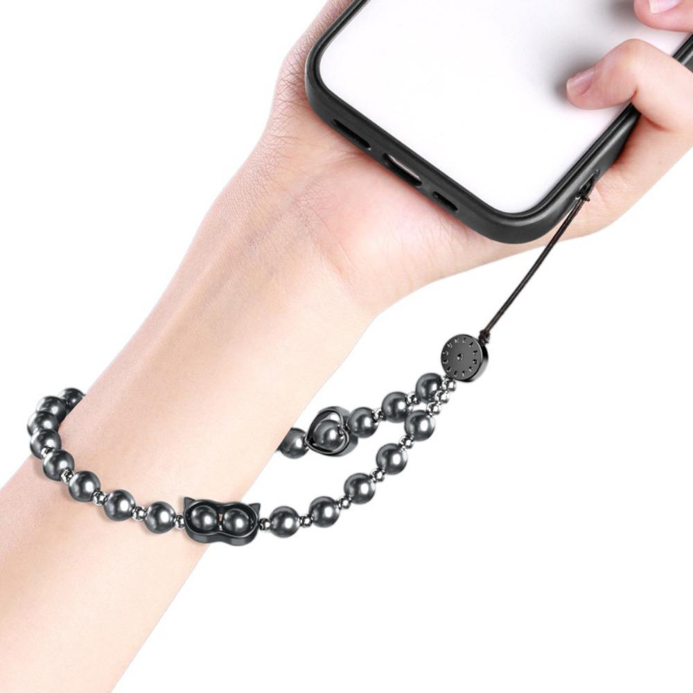 

Wrist Strap Pearl Phone Chain Handmade Cellphone Charm Fashion Beaded Phone Lanyard Girls Women темно серый