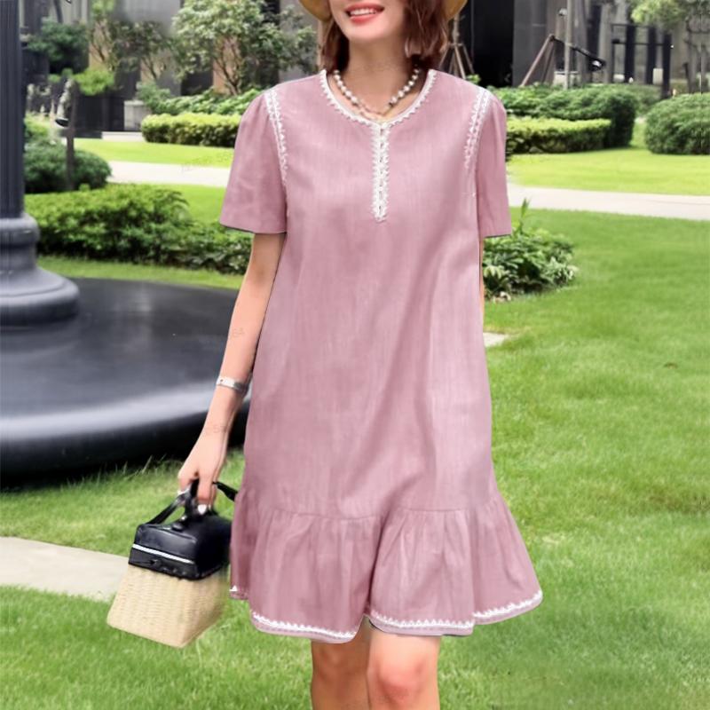 ZANZEA Womens Casual Round Neck Summer Short Sleeve Dress