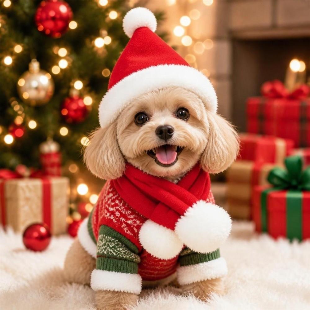 2Pcs/Set Christmas Dog Scarf Collar Winter Cat Scarf Hat Cute Pet Neck Warmer for Small Dogs