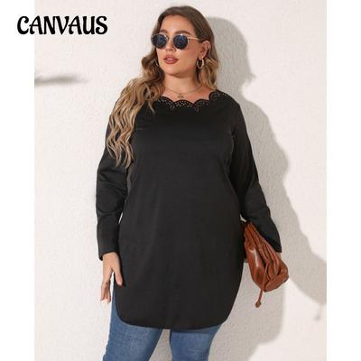 Spring and Autumn Women's Blouse Medium Long Tops Plus Size Hollow Split Long Sleeve Tops