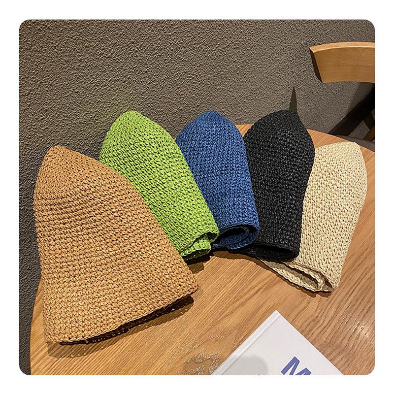 Fashion Beach Korean Straw Hat Women Visor Bucket Hat Fisherman Hat Hand Weaving Panama Girl Fishing Chapeau Sun Hats for Women