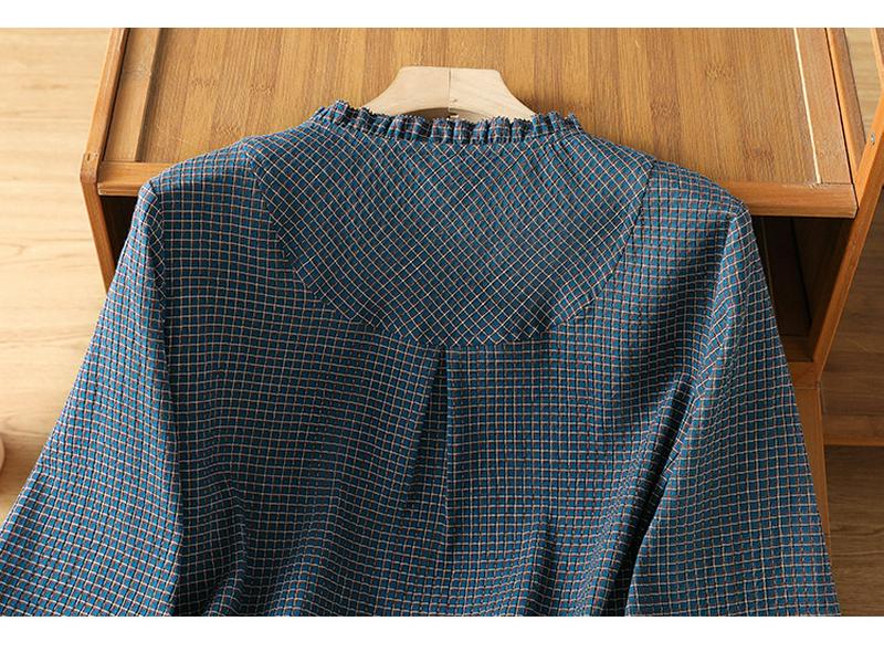 Women's Blue Cotton Plaid Long Sleeve Shirt - Stylish Autumn 2026