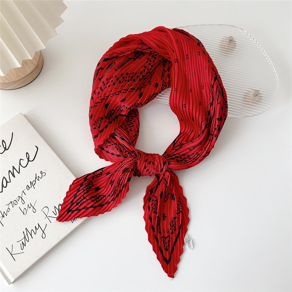 70 Pleated Diamond Silk Scarf for Women - Versatile Spring/Summer Neckerchief & Hairband