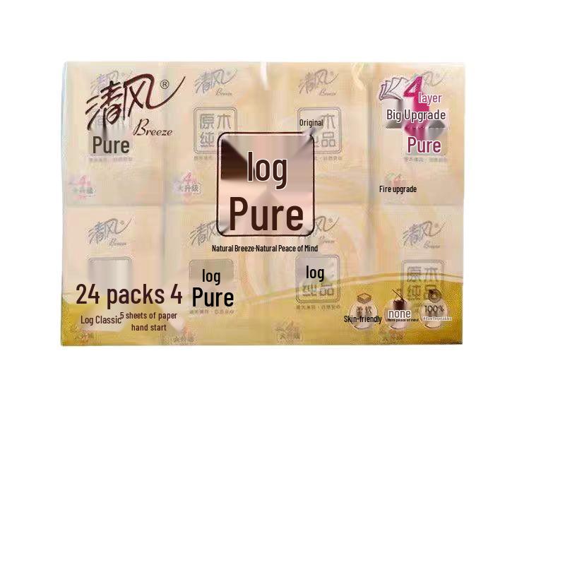 Qingfeng 4-Ply Pure Wood Facial Tissue, 5 Sheets per Pack, 24-Pack Bundle
