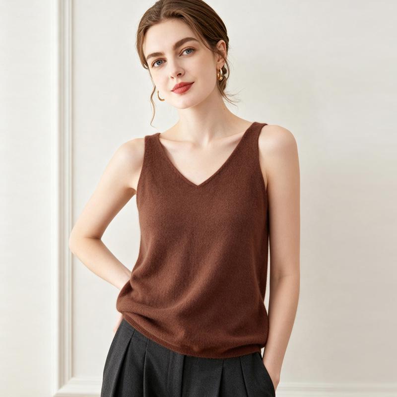 Lekasha Women's Pure Cashmere V-Neck Sleeveless Camisole