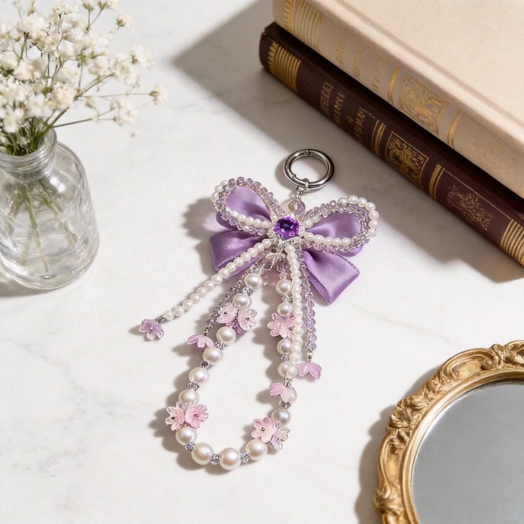 Elegant Pvc Butterfly Bow Pearl Phone Lanyard For Women And Men