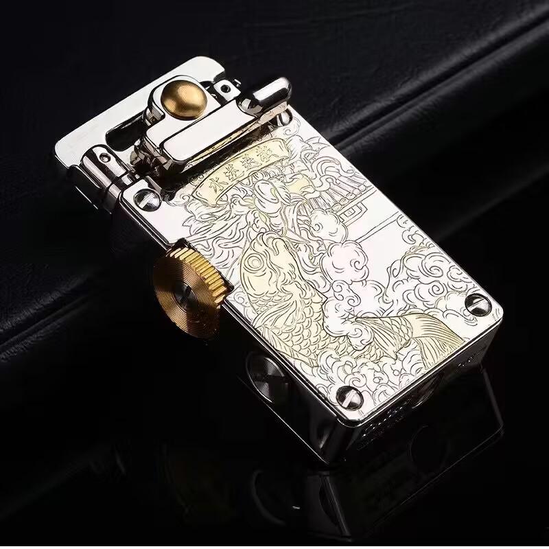 CHIEF CF708 Brass Engraved Windproof Kerosene Lighter with Rocker Ejection Ignition