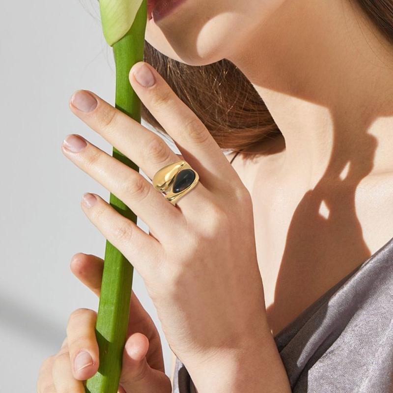 Simple Adjustable Opening Rings Fashion Geometric Pearls Rings Copper Texture Suitable for Wedding and Parties Wear