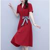 Summer Women's Dresses with Short Sleeves Solid Color Slimming and Covering Belly