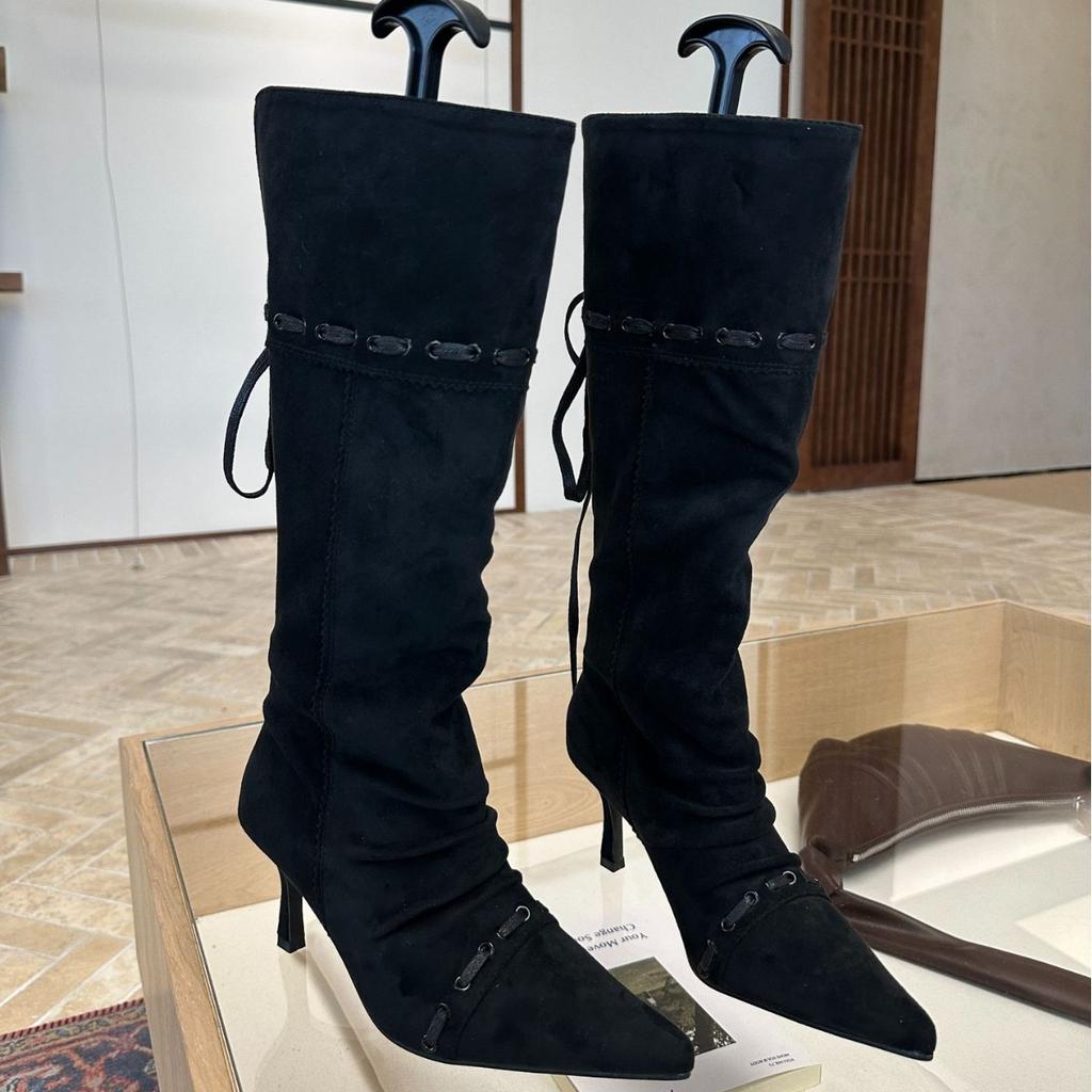 2025 autumn and winter new fashion versatile pointed pleated piled boots women's two wear Spice Girls western cowboy boots