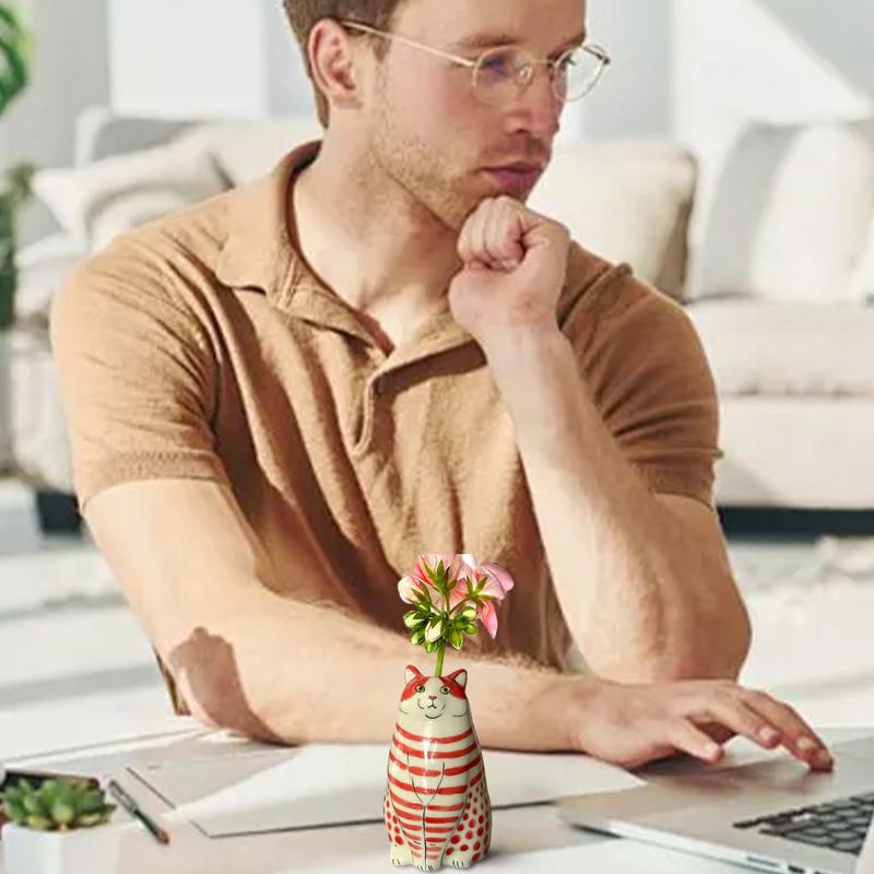 Gepunktete Katzenvase, Punktmuster, Katzenvase aus Kunstharz, Katzenvase für Zuhause, Bücherregal, Regaldekoration, Tischdekoration, kleine Tiervasen für Katzen