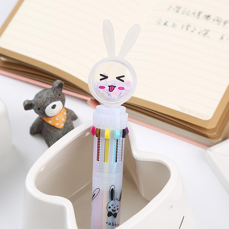 Creative Korean Style Multicolor Ballpoint Pen - 10 Vibrant Colors, Cartoon Design, Perfect Student Prizes & Small Gifts.