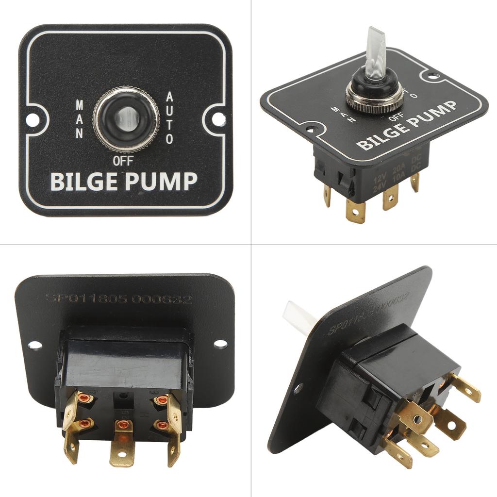 Bilge Pump Control Switch Aluminum Lighted Automatic Off Manual Panel Switch for Boat Marine 12 24V