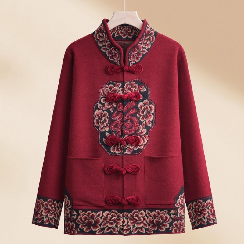 Mom Chinese New Year clothes spring and autumn sweater, the elderly grandma clothes in the coat new knitted sweater