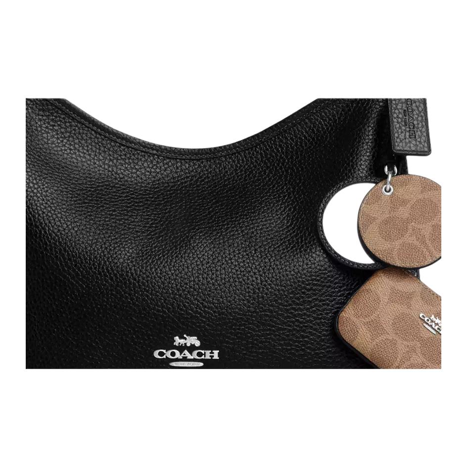 Coach Laurel 31 Mirror Pendant Detachable Handle Pebble Leather Shoulder Bag Large Women Shoulder Bag Black CBI94-SVS3B