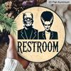 2D Flat, 1pc Frankenstein's Monster RESTROOM Metal Wall Sign - 7.87inch Round Bathroom Decor with Pre-Drilled Holes, Vintage Humorous Design for
