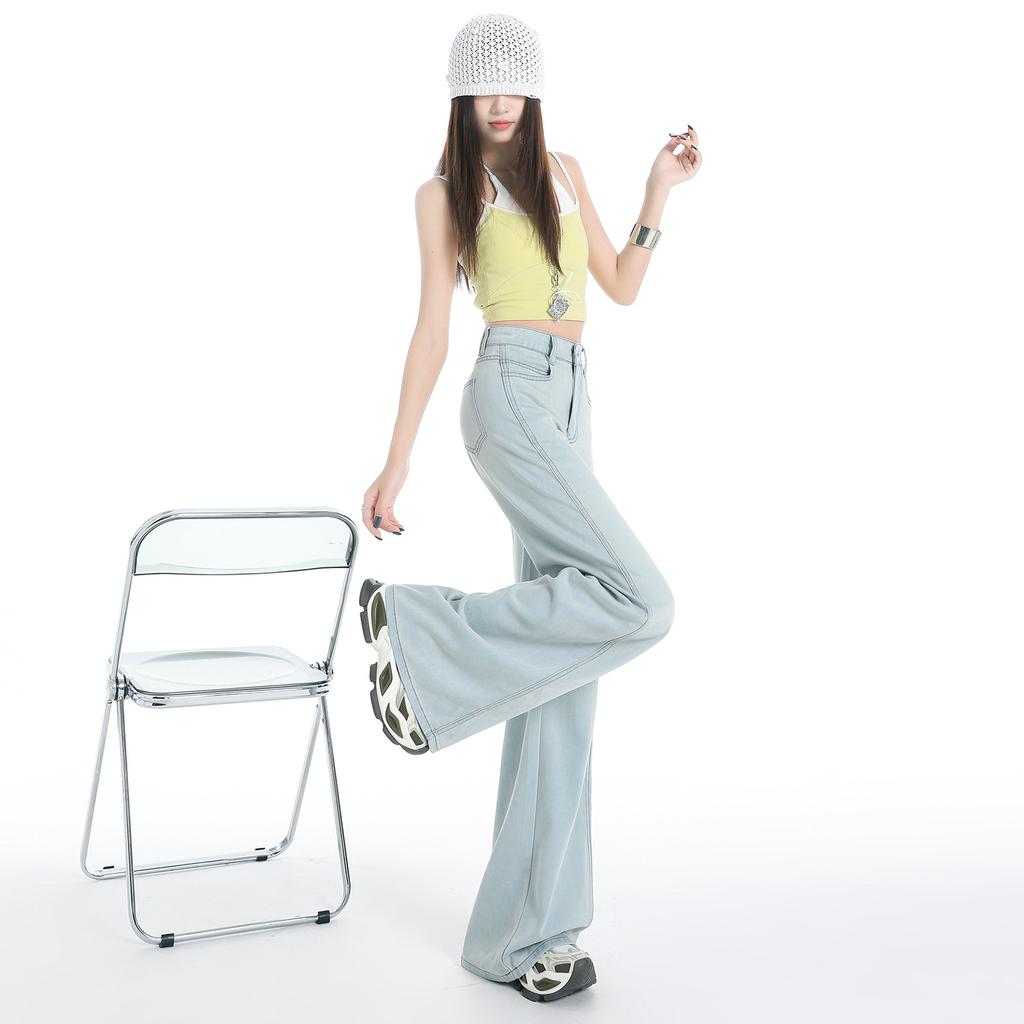 Tennis Denim Wide-leg Pants for Women In Summer Thin High Waist Loose Slimming Drape Straight-flat Trousers