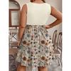 Damen Modisches Lässiges Farbblockiertes Bedrucktes Ärmelloses Taillenkleid in Großer Größe