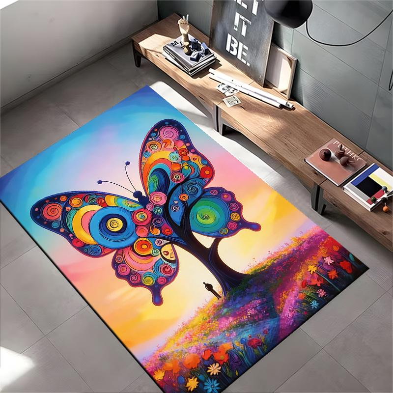 Colorful Butterfly Tree Art Carpet for Living Room – Vibrant Design Decor Suitable for Use As an Anti-slip for Living Room Bedroom Sofas