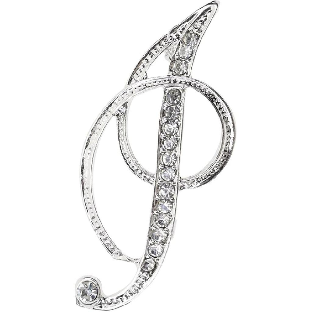 26 Letter Brooch Pins Small Silver Metal Rhinestone Crystal Initial A~Z Alphabet Brooch Lapel Pins for Men Women Girls Boys Birthday Christmas