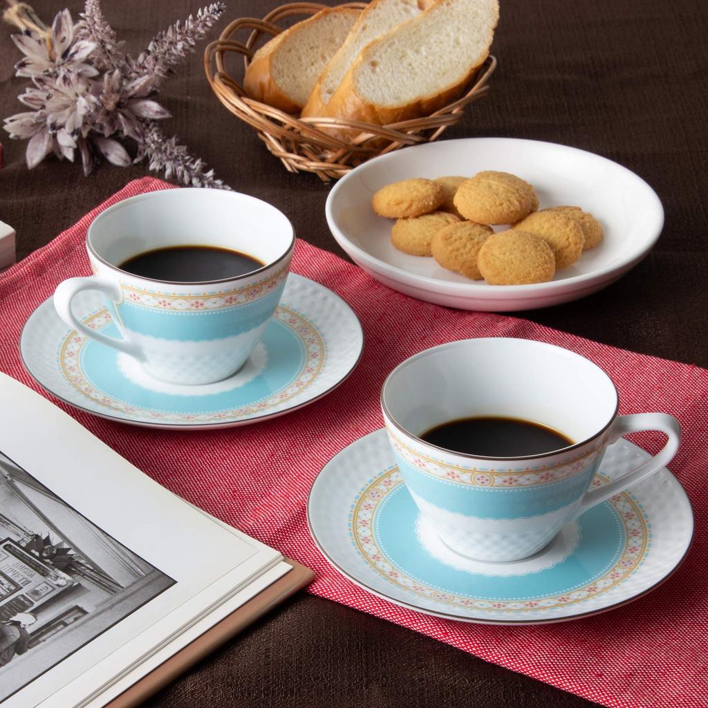 Noritake Humming Blue Cup & Saucer Set (Pair) (For Coffee and Tea) 125cc, Blue Fine Porcelain, P5389L/1645