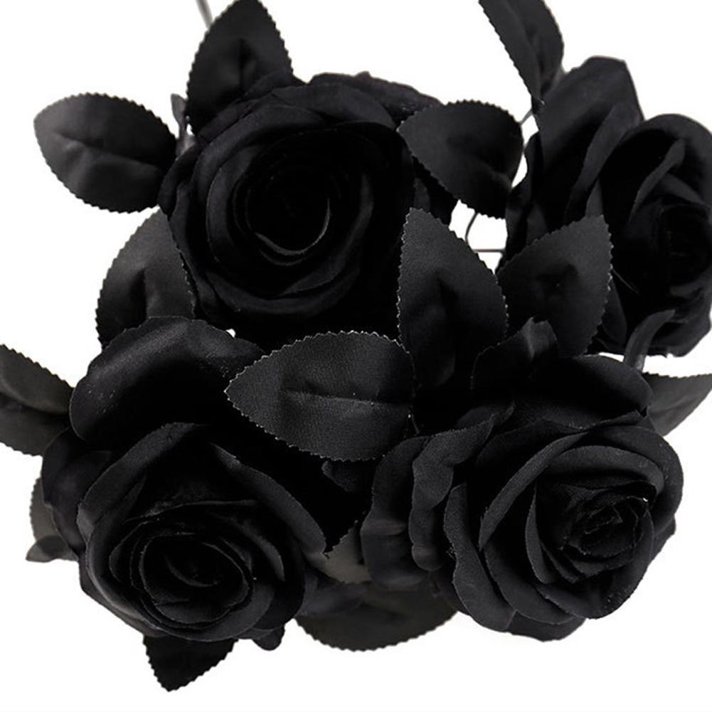 3pcs Black Rose Bouquet For Halloween Decor Set Spooky Mood Artificial Flowers Black Rose Halloween Decor Haunted Houses