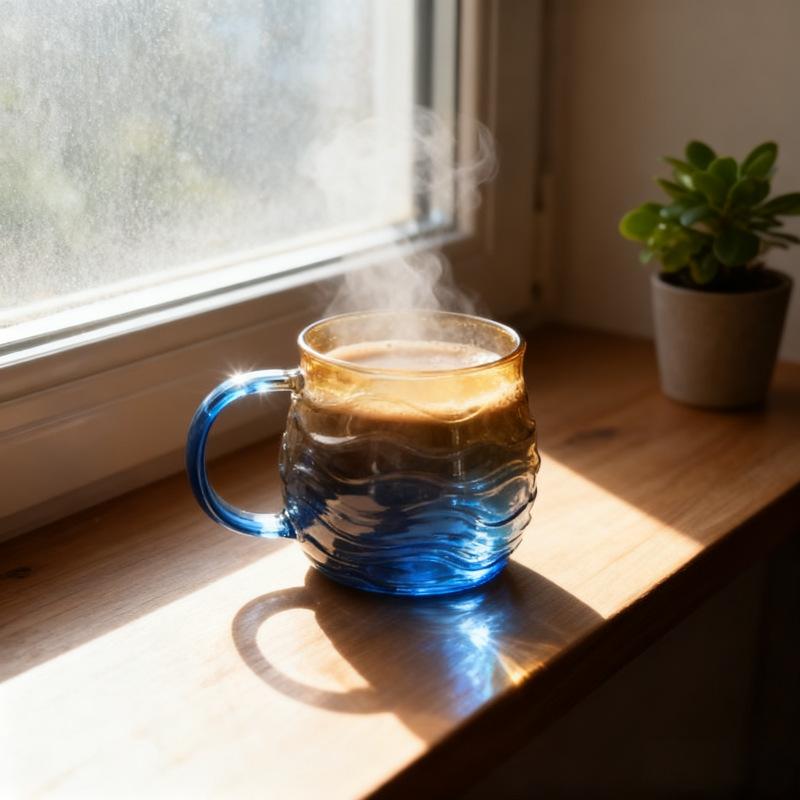 Cute Sea Stlyle 3D Wave Grain Glass Mug Coffee Milk Juice Glass Cup Heat-resistant BorosSunset Mug desktop decoration Glass Cup