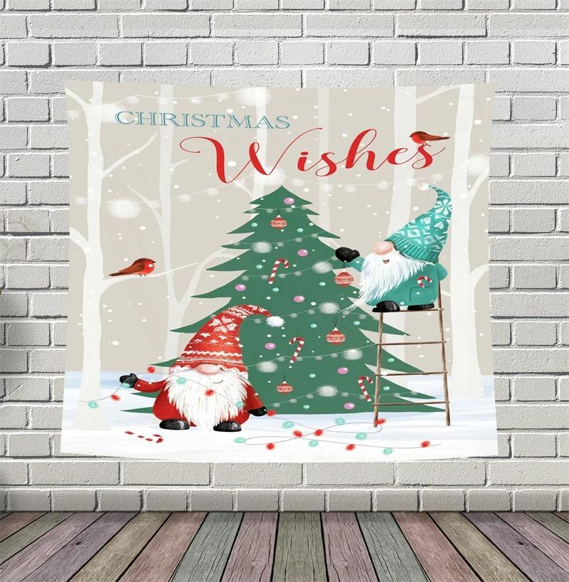 Cartoon Santa Claus Pattern Tapestry Home Bedroom Living Room Wall Decoration Christmas Theme Tapestry