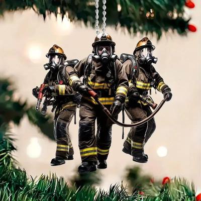 New Flat Acrylic 2D Firefighter Pendant Christmas Tree Home Decoration Acrylic Creative Fire Backpack Car Jewelry Key Pendant KTY