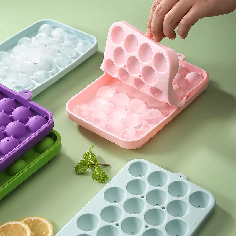 In Stock 25-Grid Silicone Ice Ball Tray with Lid, Easy-Release Round Ice Cube Mold for Fruit Infusions