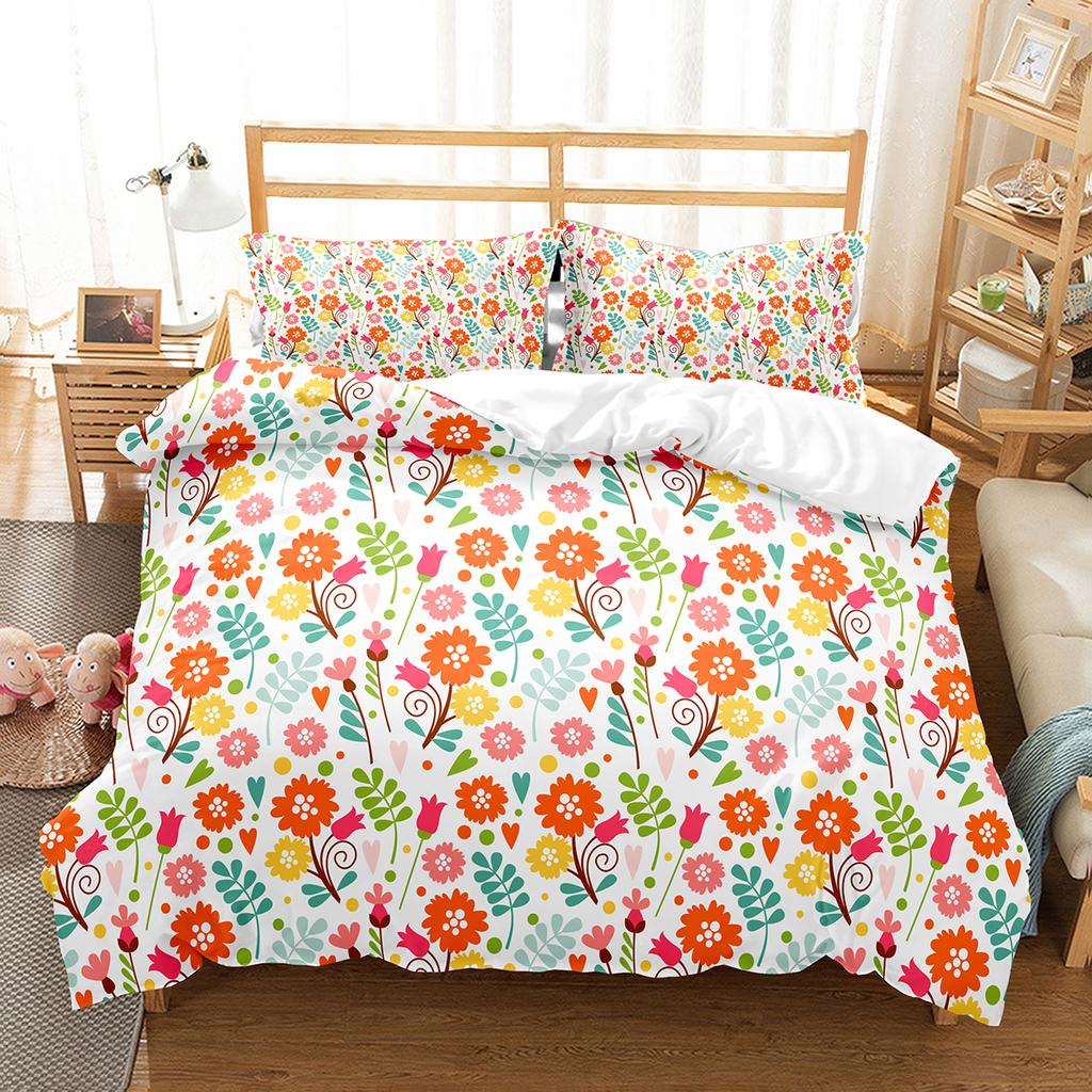 Colourful Flower Duvet Cover Set King Queen Size for Kids Boy Girls Bedding Set Rose Pattern Polyester Quilt Cover with Zipper