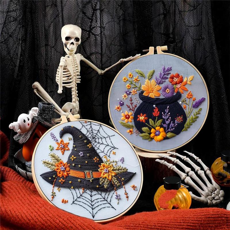 Kit di Base per Ricamo Gotico, Set da 4 Kit Punto Croce di Halloween, Kit di Ricamo di Halloween per Principianti