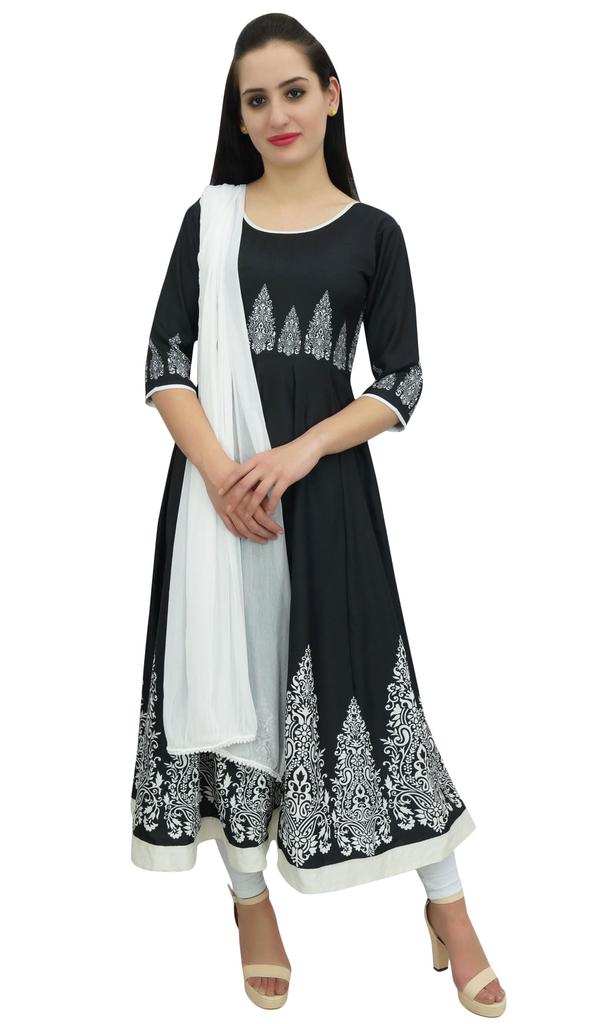 Atasi Digital Printed Black Moss Georgette Long Anarkali Suit Womens Clothing -