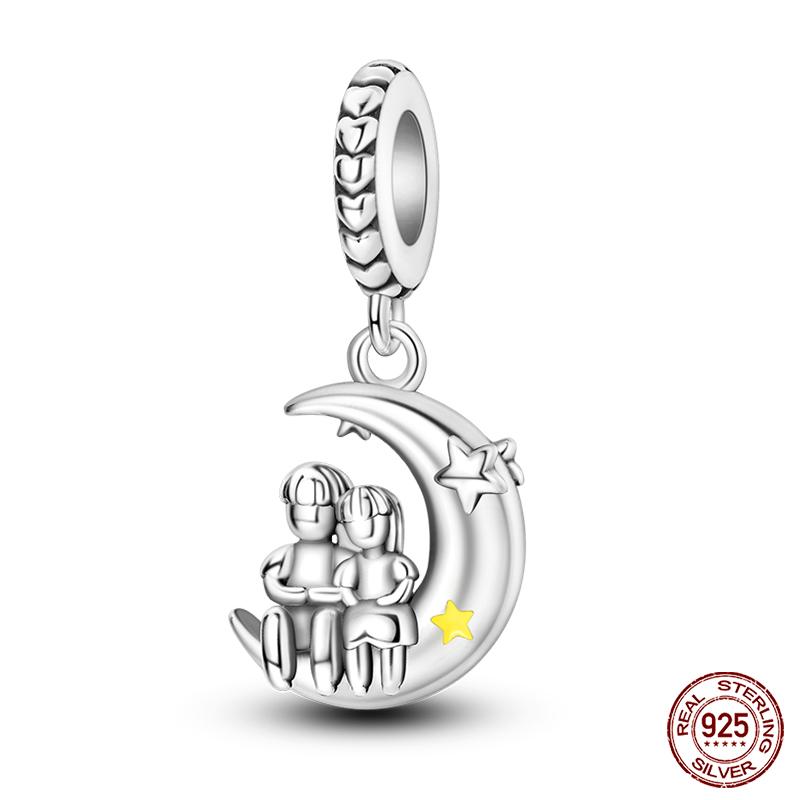 Fashion Copper Sparkling Zircon Star Moon Series Charms Beads Fit Qikaola Original Bracelets Diy Birthday Jewelry