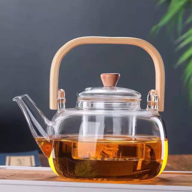 ZISIZ Glass Teapot with Bamboo Handle