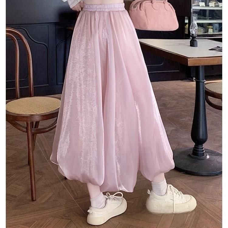Sparkle Satin Midi Skirt With High Waist For Women Spring Summer Fashion