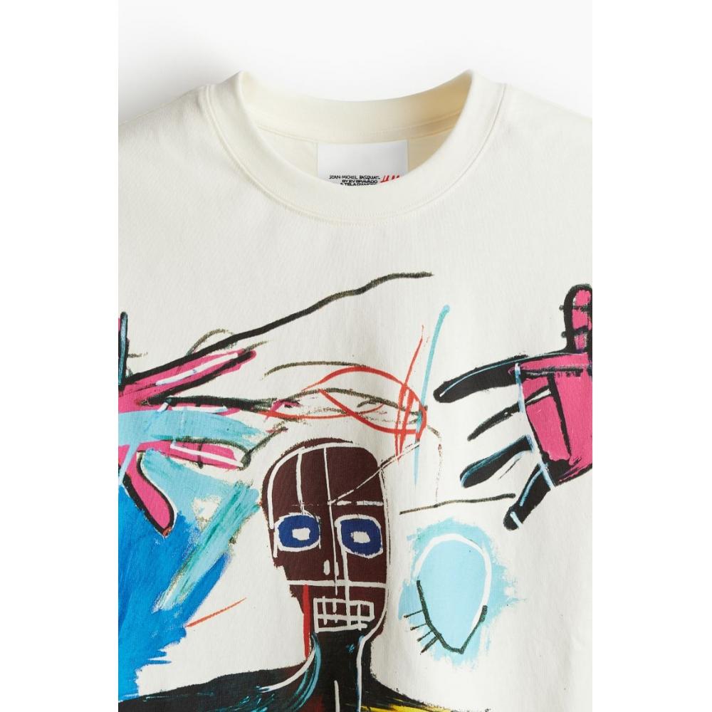 H M Relaxed FiT CoTTon T sHirT creaM basquiaT