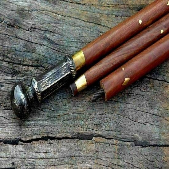 Starožitná mosazná vintage vycházková hůl dřevěná hůl Viktoriánská mosazný dárek s dlouhou rukojetí