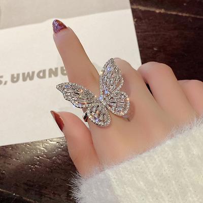 Zircon Butterfly Ring Gem Stone Opening Exaggerated Big Knuckle Rings