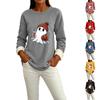 Women's -Lined Long Sleeve Crewneck T-Shirt with Halloween Print for Winter Casual Wear