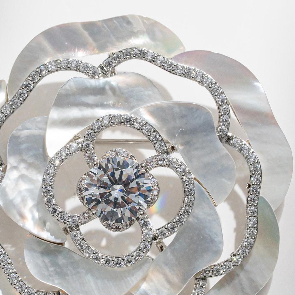Silver Camellia Brooch - Elegant Flower Pin for Suits