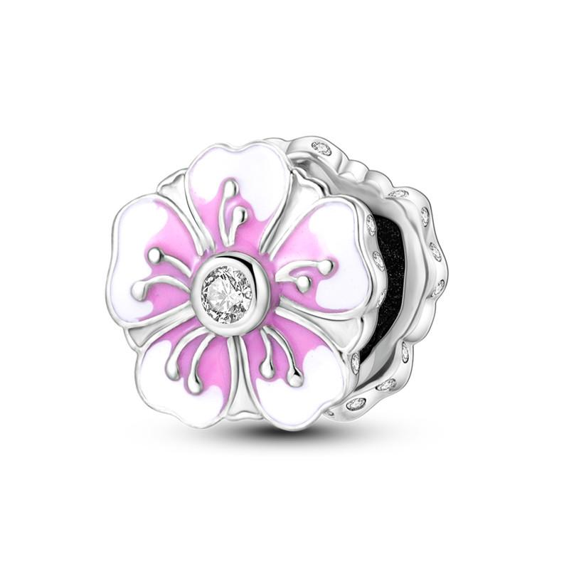 Flower Charms Fit Bracelets Sunflower 925 Silver Tulip Sakura Daisy Rose Flowers Beads DIY Jewelry Making