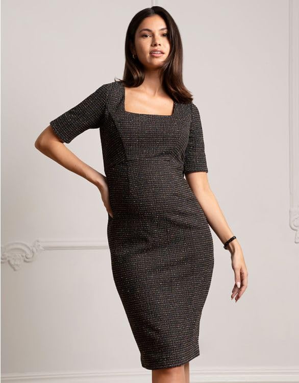 Business Casual Dress Stretch Tweed Maternity Dress MARIBELLE Black [Serafin] Women's